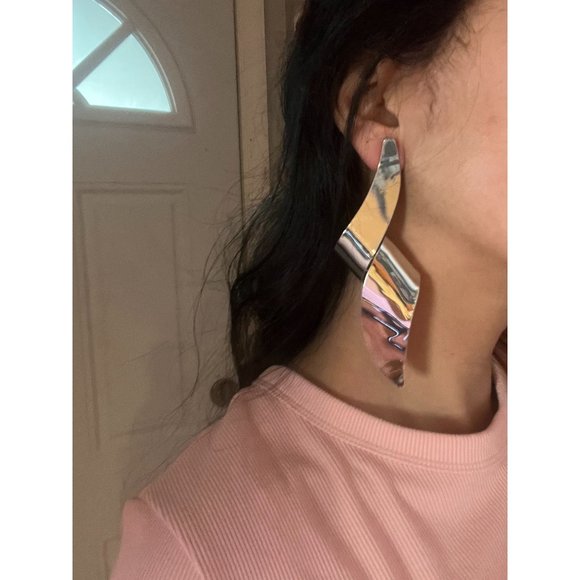 Big Silver earrings large metal huge bold statement earrings , chunky  pierced - Picture 1 of 7